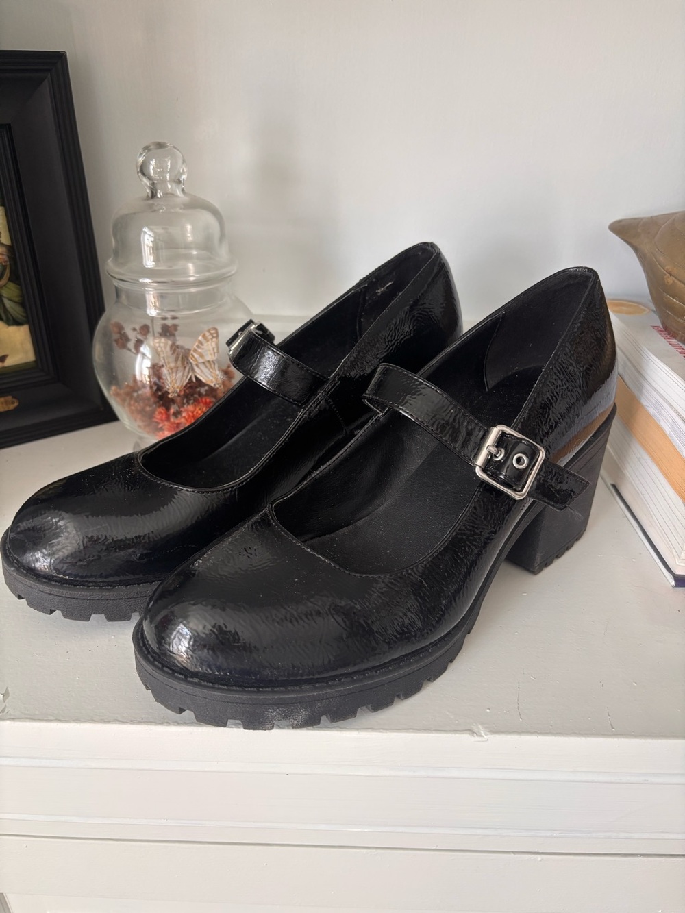 Dirty Laundry Black Patent Mary Jane Block Heels with Buckle
